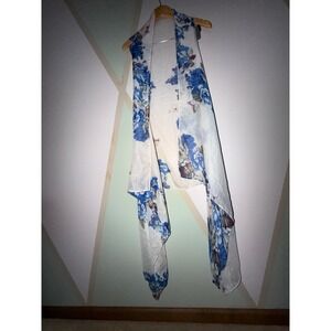Simply by True Blue Floral Butterfly Sheer Long Vest One Size Boho Cottagecore